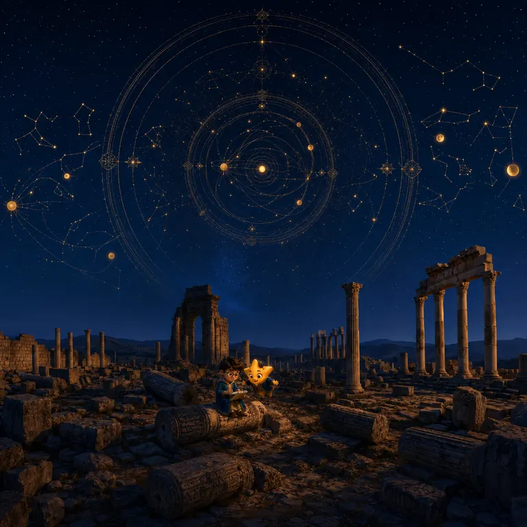 أطلال رومانية تحت سماء من الأبراج والنجوم